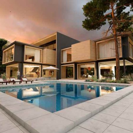 3d-rendering-large-modern-contemporary-house-wood-concrete-early-evening